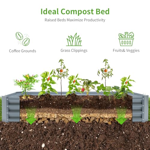 2 Pack 8×4×1ft Galvanized Metal Raised Garden Bed A628