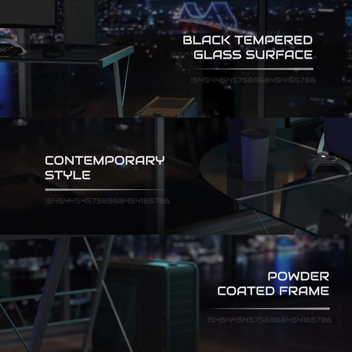 L-Shaped Gaming Desk with Black Tempered Glass Top A56230
