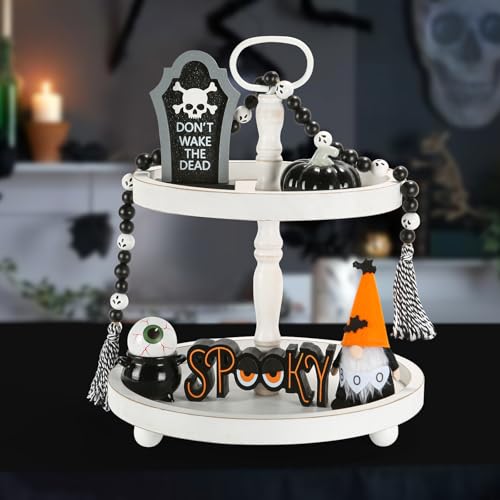 Halloween Decorations and Wooden Two Tiered Tray Stand M929466