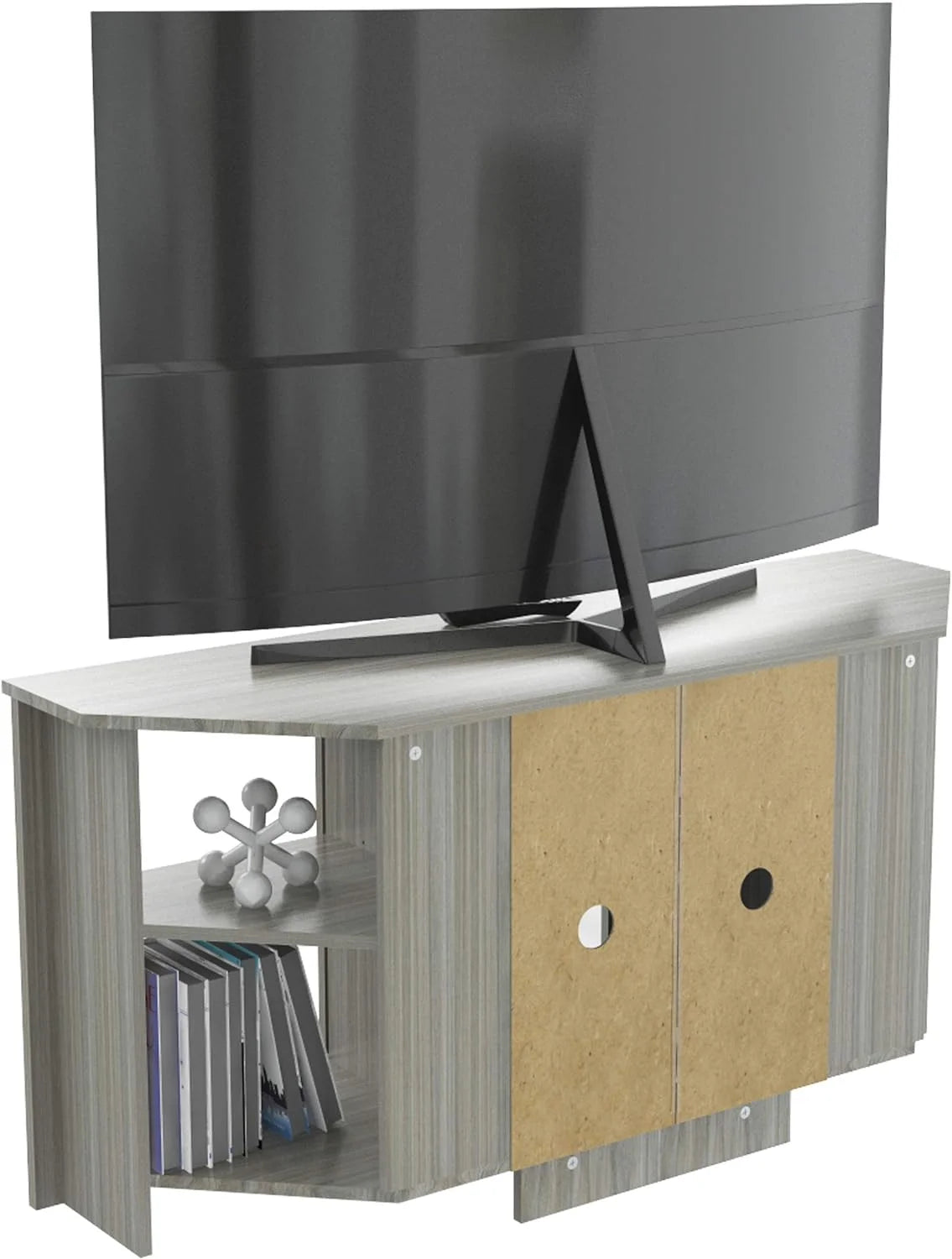 Oak Corner TV Stand with Glass Doors T27451