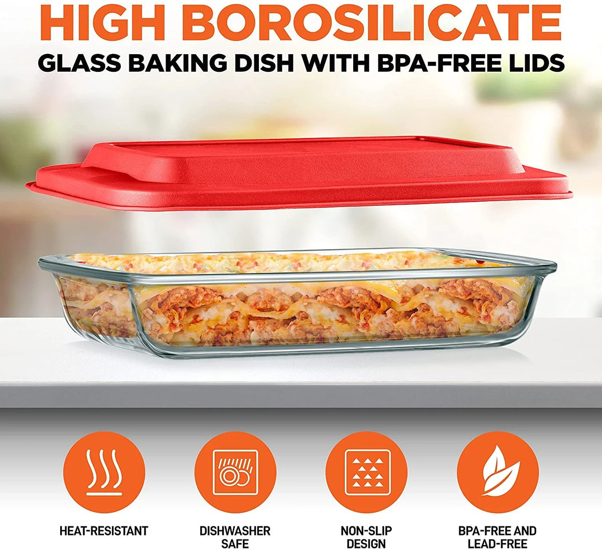Rectangular Glass Bakeware Set 4 Sets Red X796