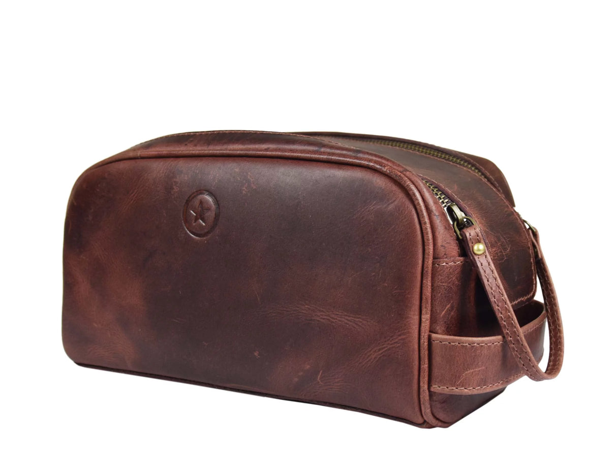 Genuine Leather 10" Toiletry Travel Pouch with Waterproof Lining K10953