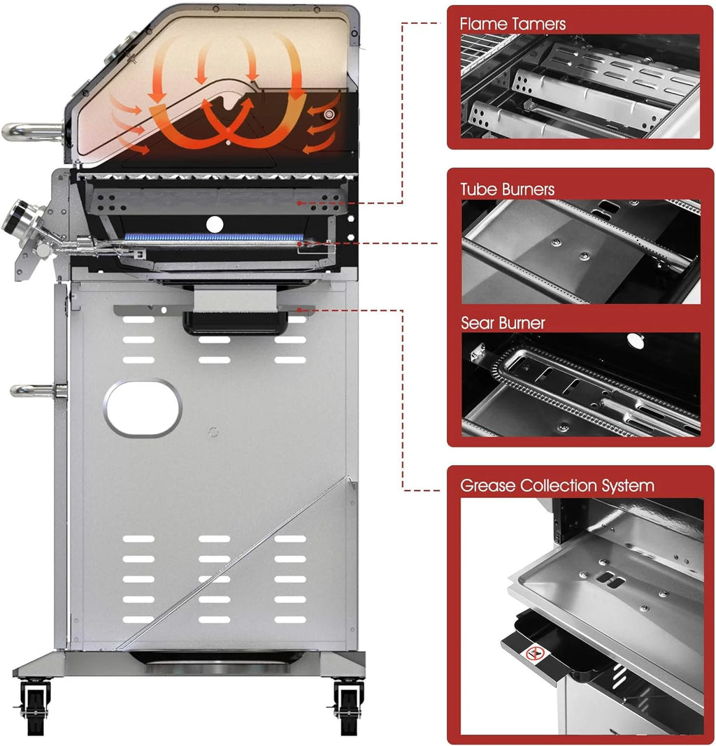 6-Burner Gas Grill with Sear Burner and Side Burner O36894