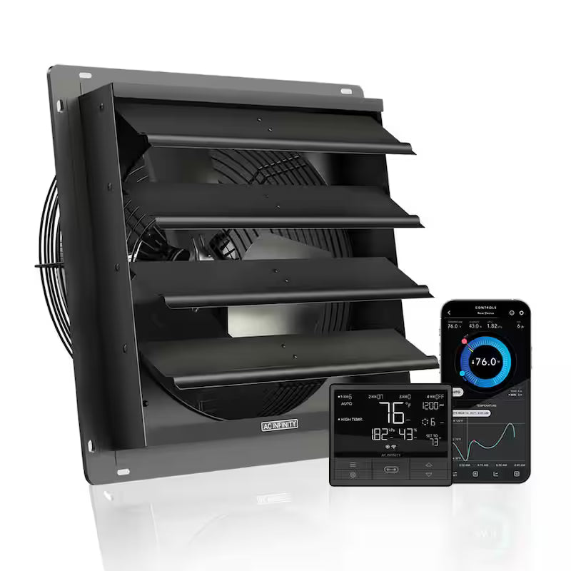 14 in. Wall Mount Shutter Exhaust Fan with Temperature Humidity Controller W64240