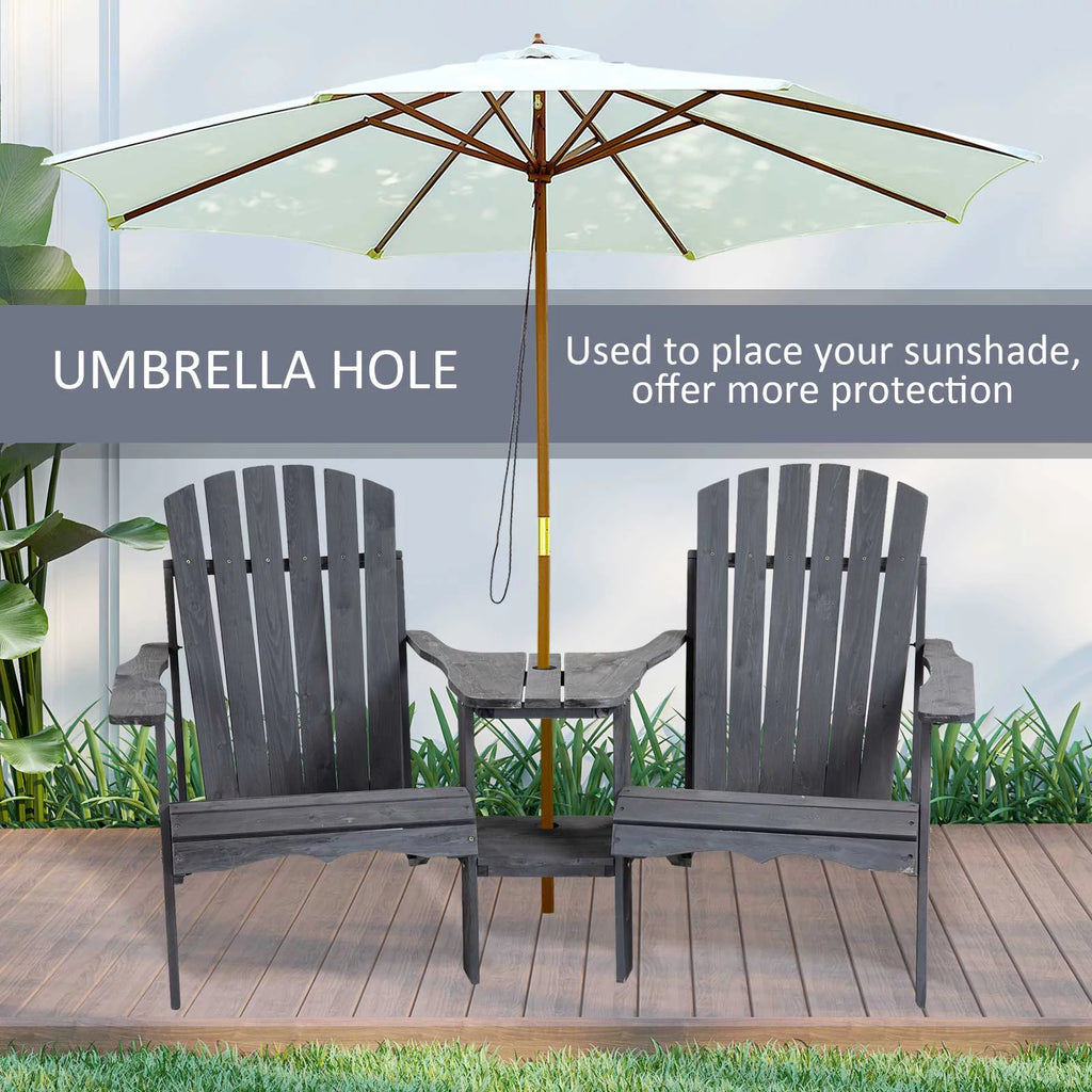 Grey 2 Wood Adirondack Chairs with Center Table V622