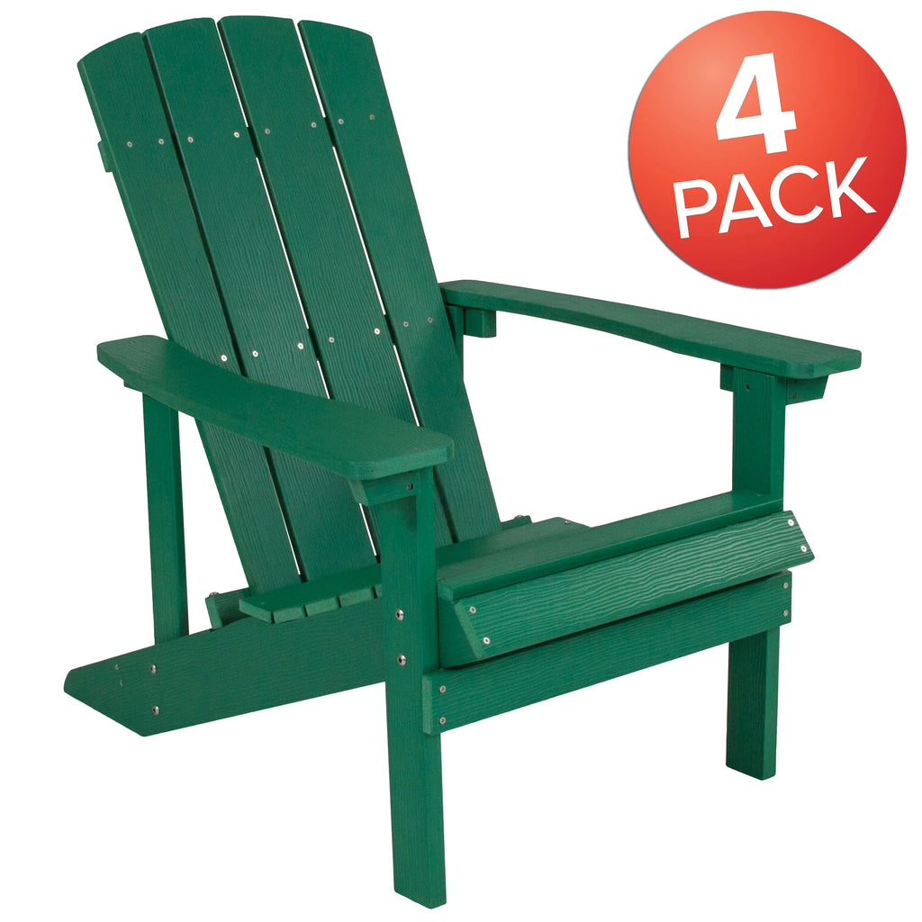 Set of 4 Green All-Weather Poly Resin Adirondack Chairs H53303
