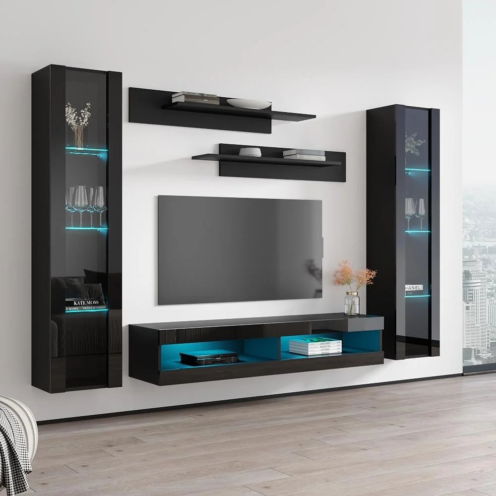 Black Wall Mounted Floating Entertainment Center Y867