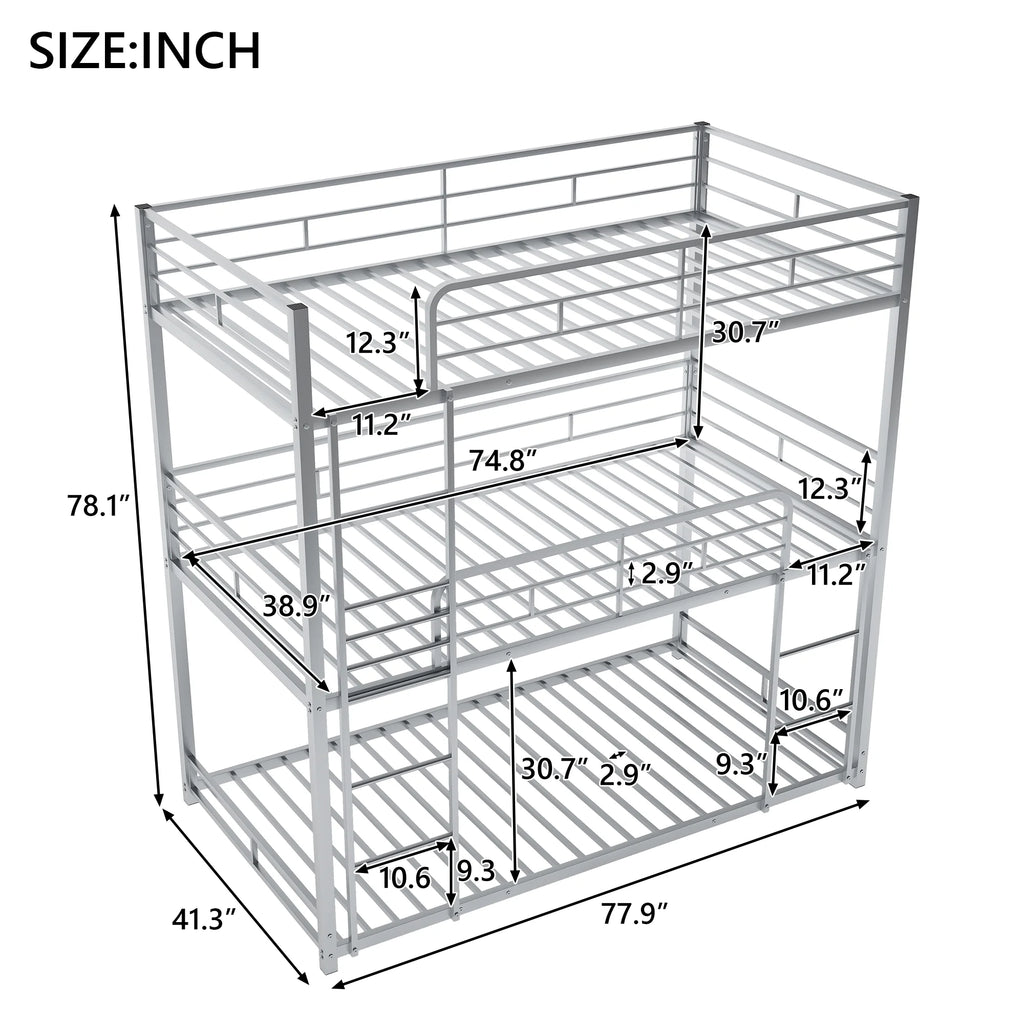 Metal Twin-over-Twin-over-Twin Bunk Bed J273