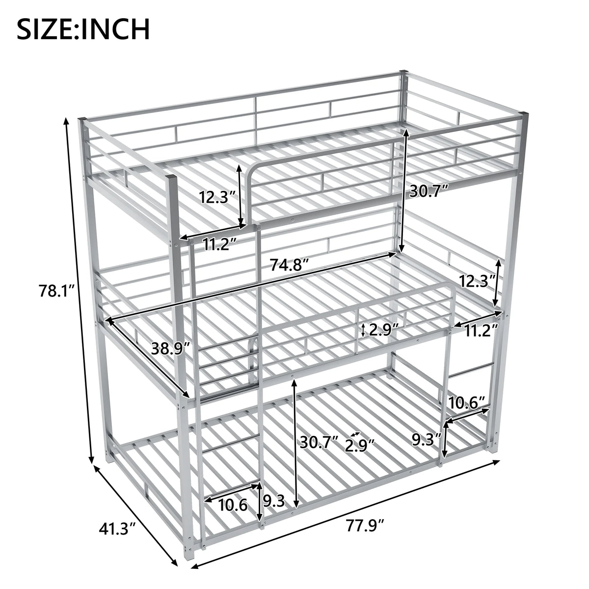 Metal Twin-over-Twin-over-Twin Bunk Bed J273