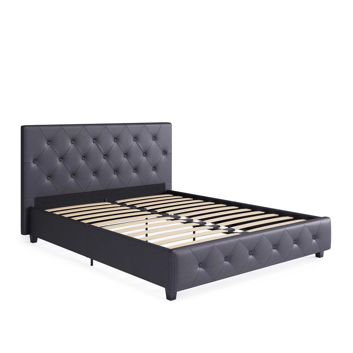 Queen Gray Faux Leather Upholstered Platform Bed E72821
