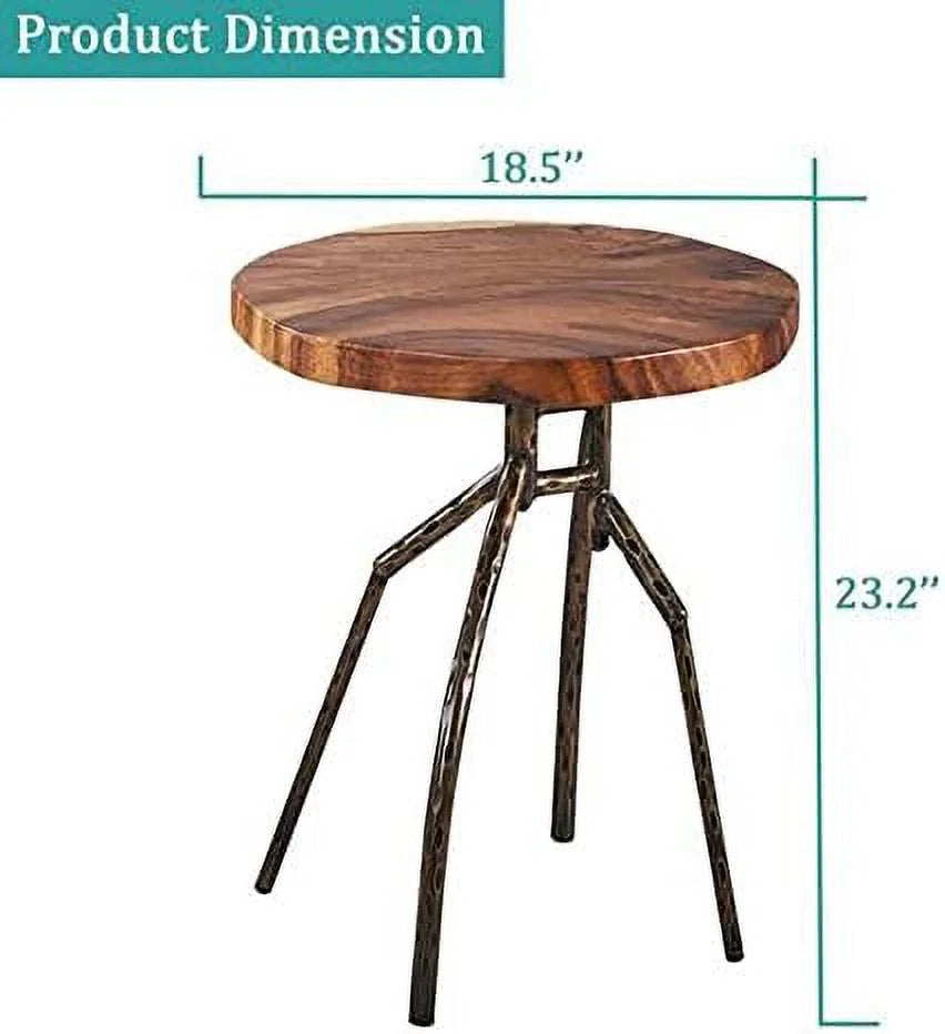 Solid Wood Round End Table with Metal Leg J6931