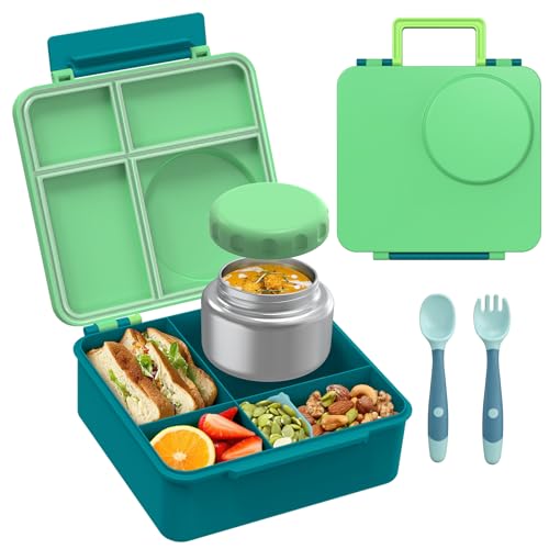 8oz Leak-Proof 4 Compartment Bento Lunch Box Set with Thermo Food Jar and Insulated Bag R15593