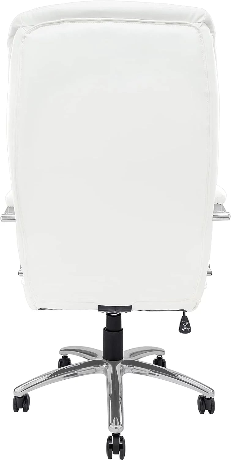 White Leather Executive Office Chair with Wheels Q2998