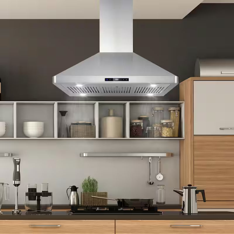 36 in. Ductless Island Range Hood with LED Lighting and Permanent Filters in Stainless Steel B546586