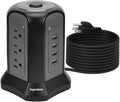 Black Surge Protector Power Strip Tower 9 Outlets 4 USB Port 10 ft Extension Cord T961936