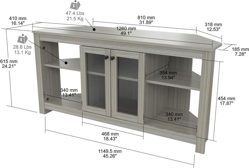 Oak Corner TV Stand with Glass Doors T27451