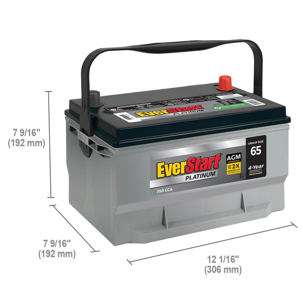 AGM Automotive Battery Group Size 65 12 Volt 775 CCA E2904