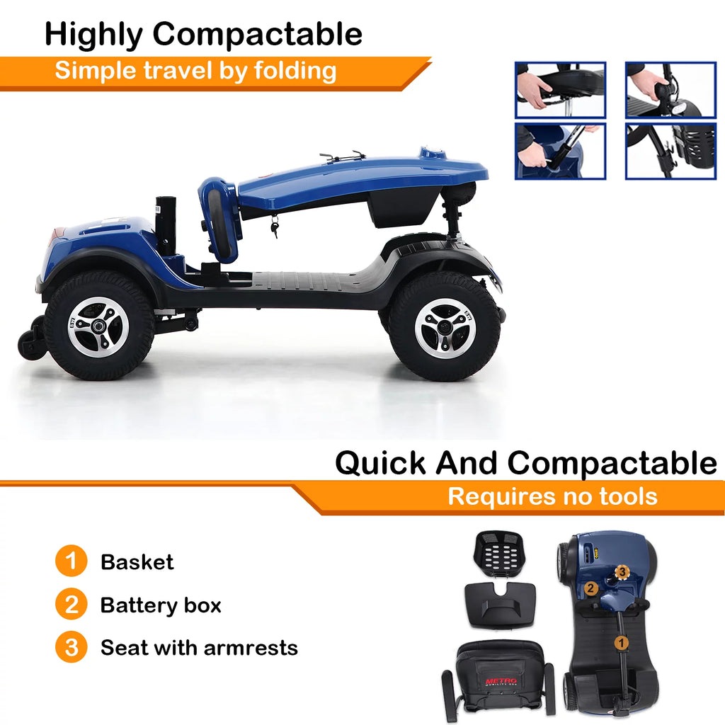 4 Wheels Foldable Mobility Scooter with LED Light and USB Port Red E870