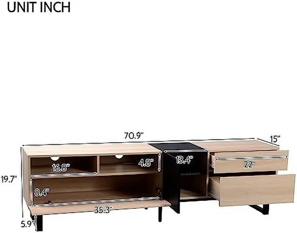Modern Wooden TV Stand with 3 Cabinets and Open Shelves N157162