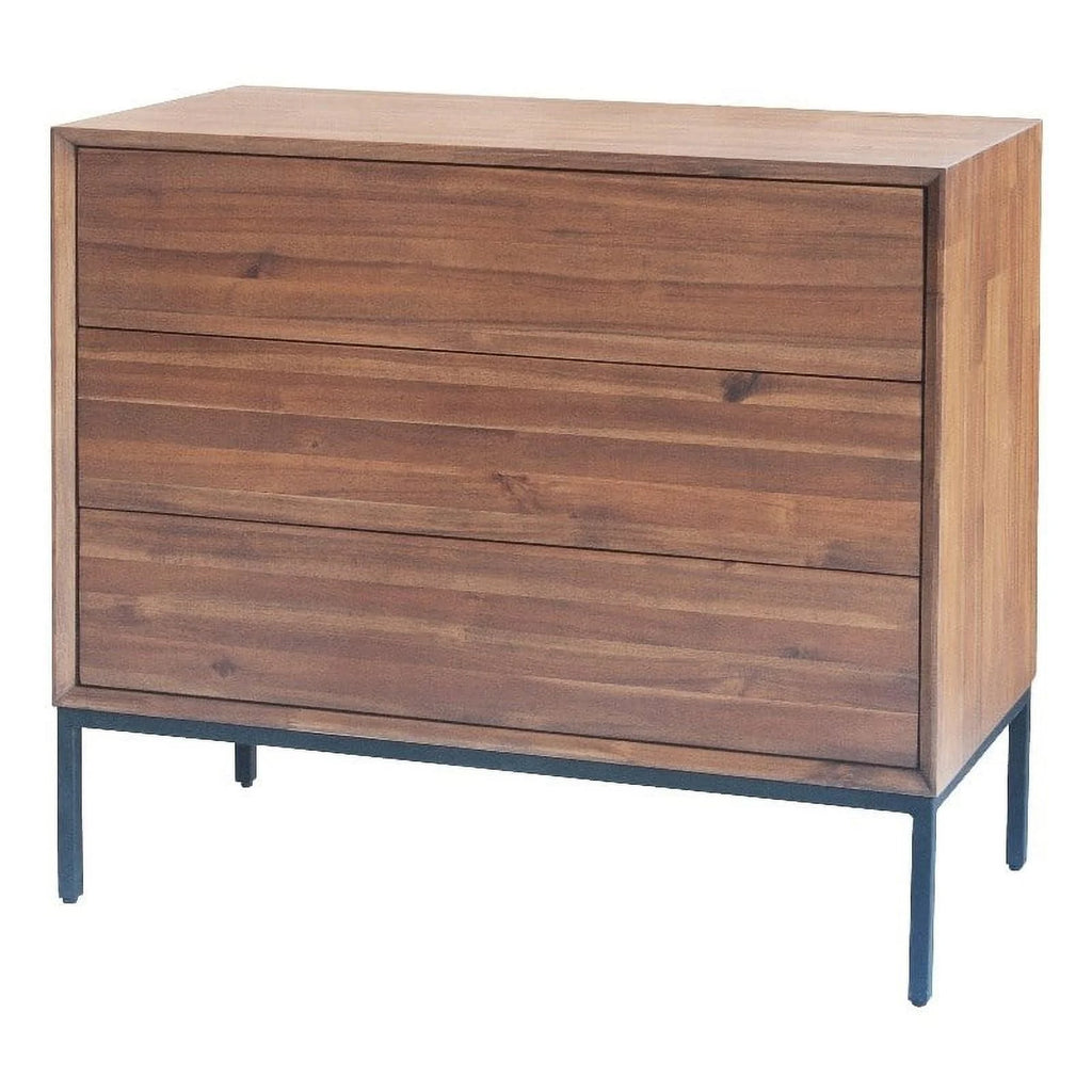 35.5" Wood & Steel 3 Drawer Chest in Newton Brown/Black S628