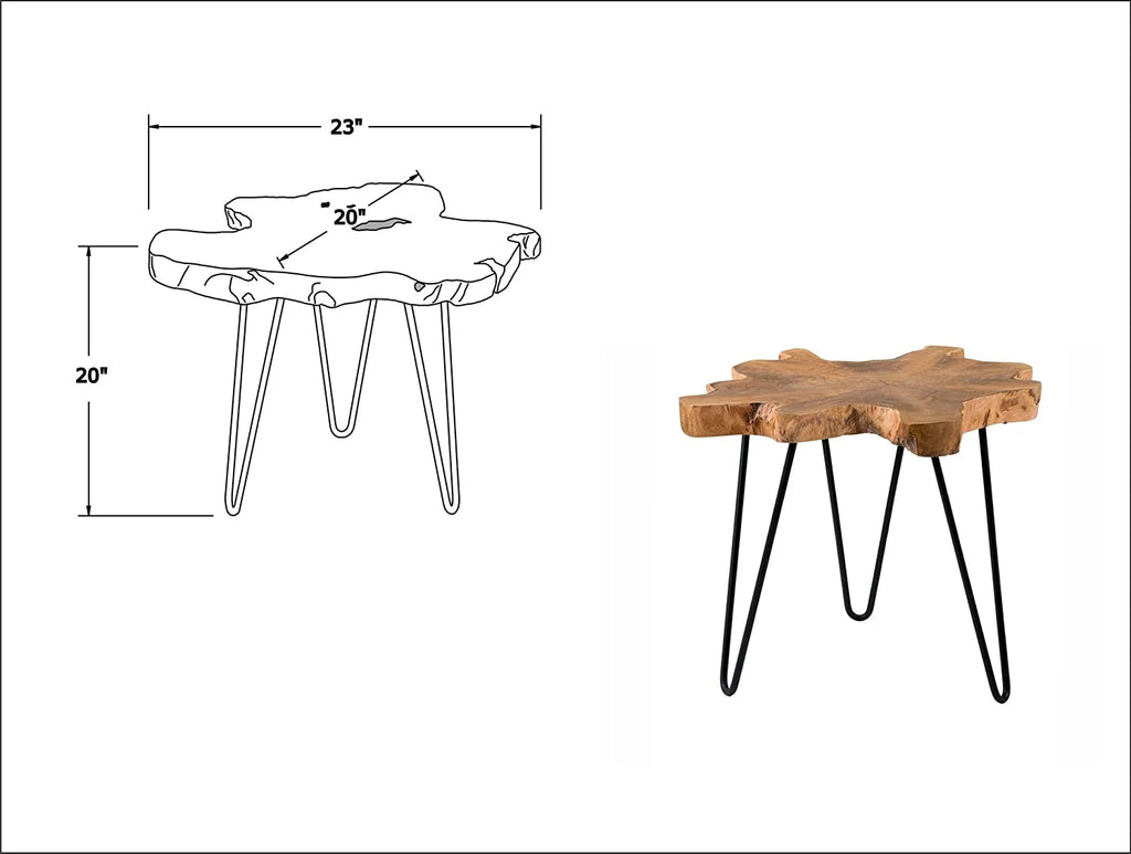 Handcrafted Natural Live-Edge Teak Top Table with Hairpin Legs K612