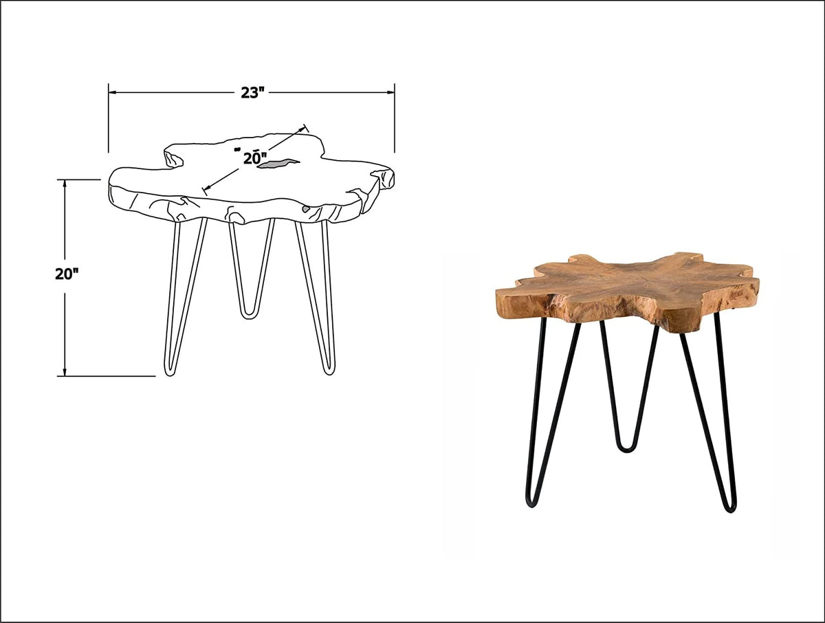 Handcrafted Natural Live-Edge Teak Top Table with Hairpin Legs K612