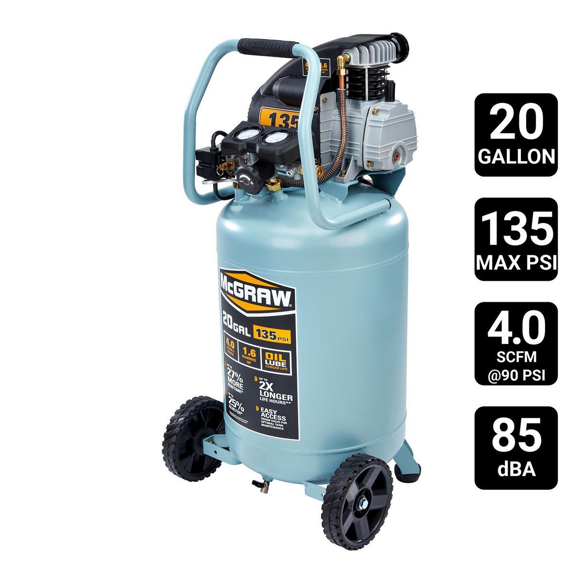 20 Gallon 135 PSI Oil-Lube Vertical Air Compressor O236