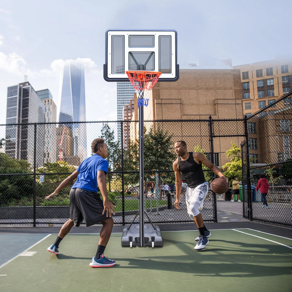 44 Basketball Hoop, 4.4-10ft Height Adjustable Portable Basketball Goal System with Shatterproof PVC Backboard and 18 Rim E835