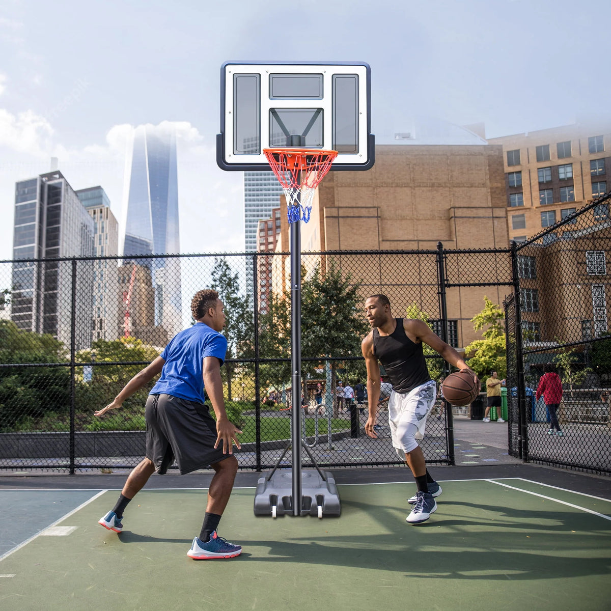 44 Basketball Hoop, 4.4-10ft Height Adjustable Portable Basketball Goal System with Shatterproof PVC Backboard and 18 Rim E835