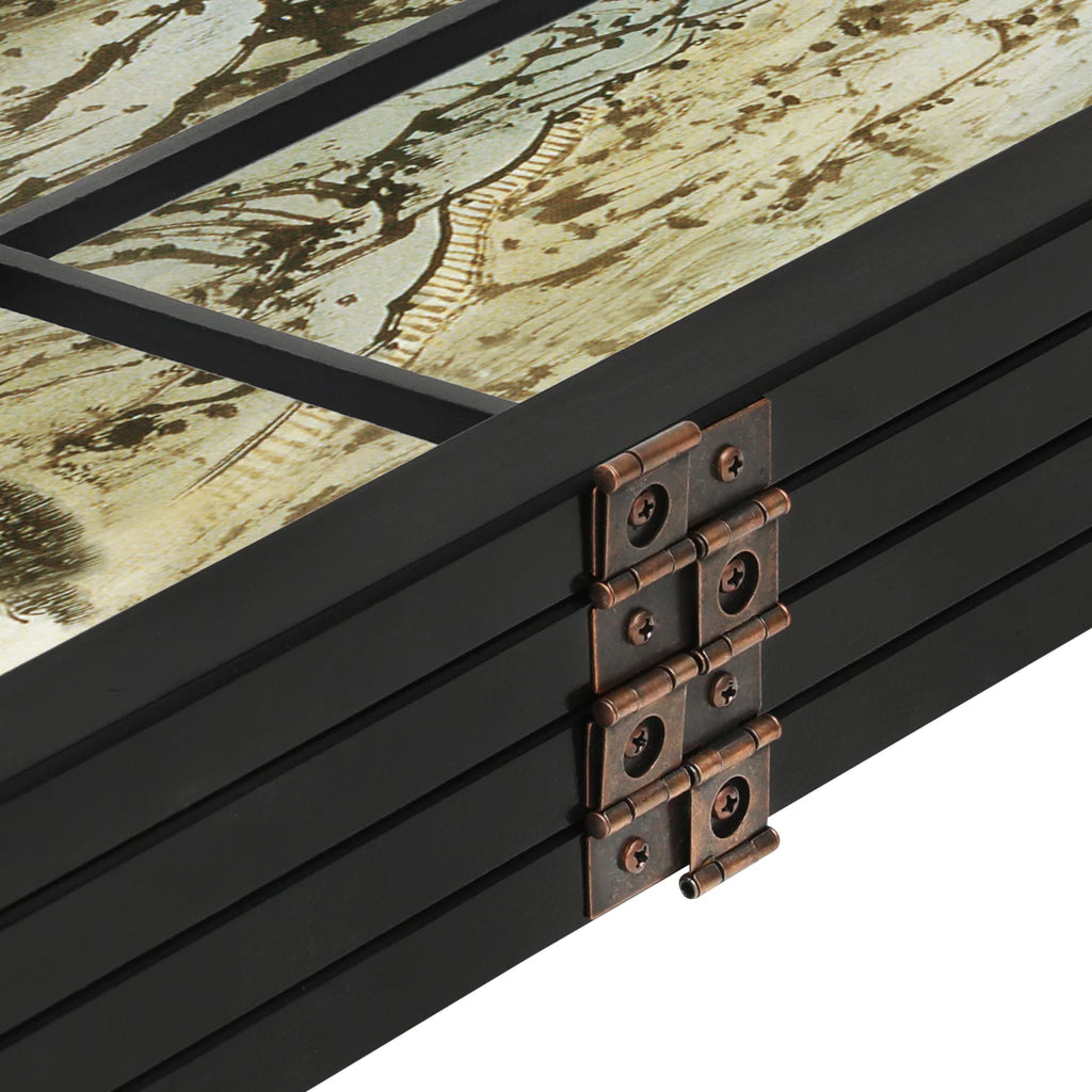 Black 4 Panel Tiger Pattern Wooden Room Divider O31737