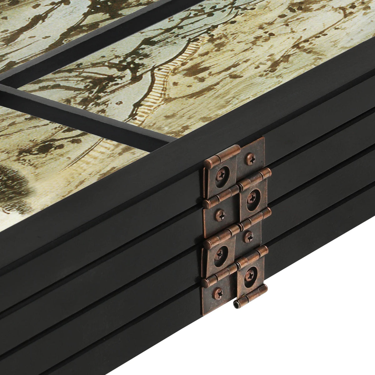 Black 4 Panel Tiger Pattern Wooden Room Divider O31737