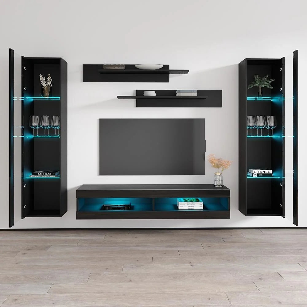 Black Wall Mounted Floating Entertainment Center Y867