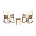 Brown and Cream Acacia Wood 2 Seater Rocking Chairs and Side Table Set T3702