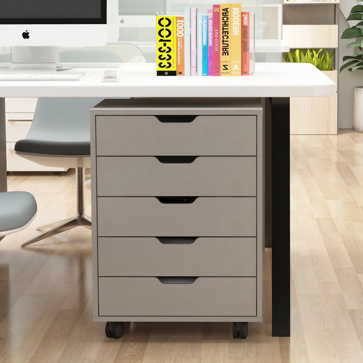5 Drawer White Gray Rolling Filing Cabinet P425
