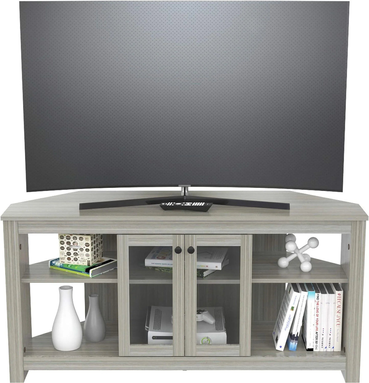 Oak Corner TV Stand with Glass Doors T27451