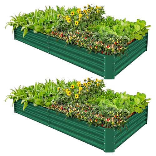 2 Pack 8×4×1ft Galvanized Metal Raised Garden Bed A628