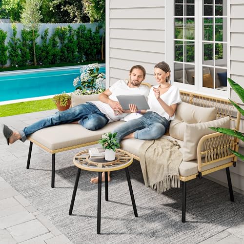 4-Piece Wicker Patio Bistro Set with Cushions and Metal Table N93614