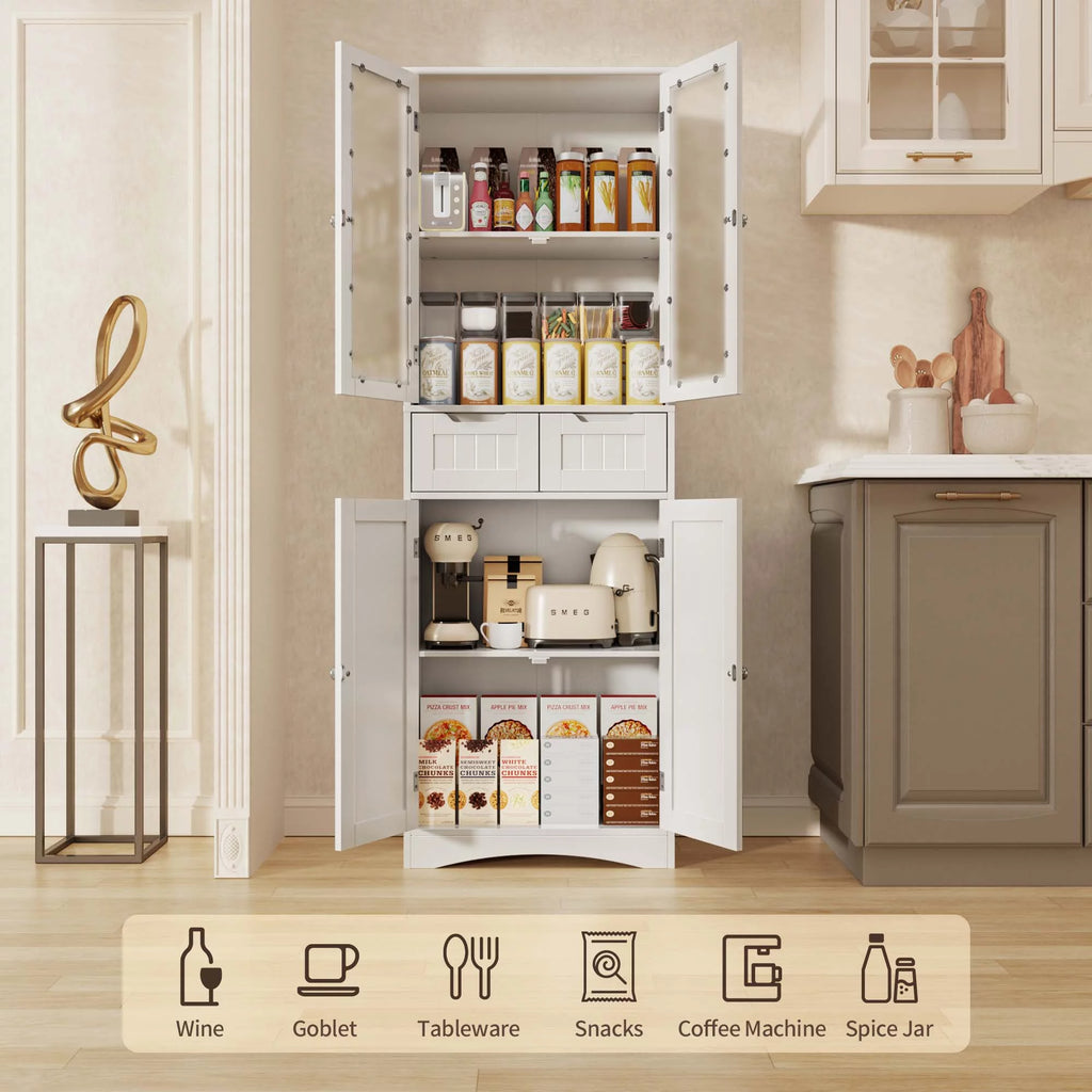 Tall White Kitchen Storage Cabinet with 2 Drawers A762193
