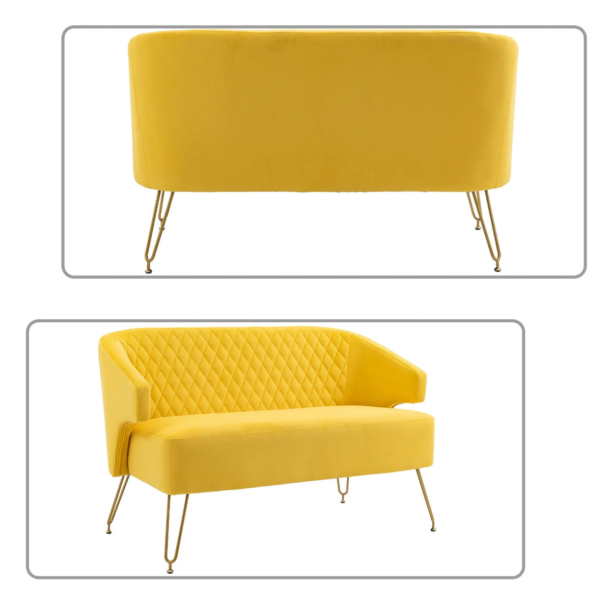Yellow Velvet Upholstered Loveseat Sofa with Metal Legs Q550314
