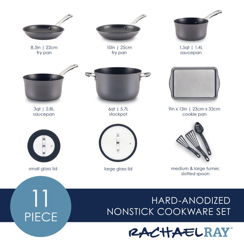 11 Piece Black Hard Anodized Nonstick Cookware Set E85689