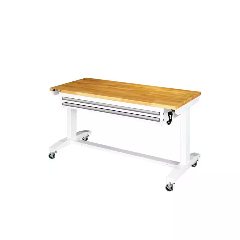 White Steel 2-Drawer Adjustable Height Workbench Table Y56754