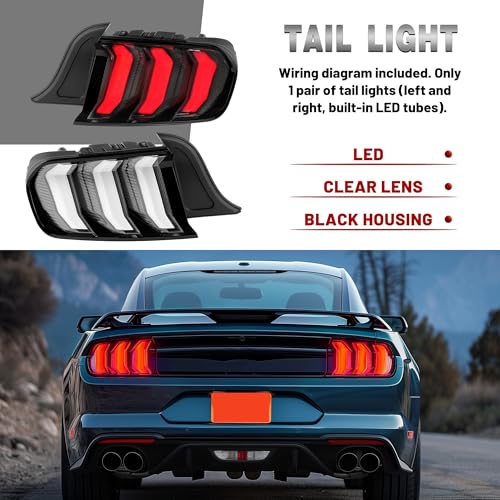 LED Tail Lights Assembly with Clear Lens Black Housing E125