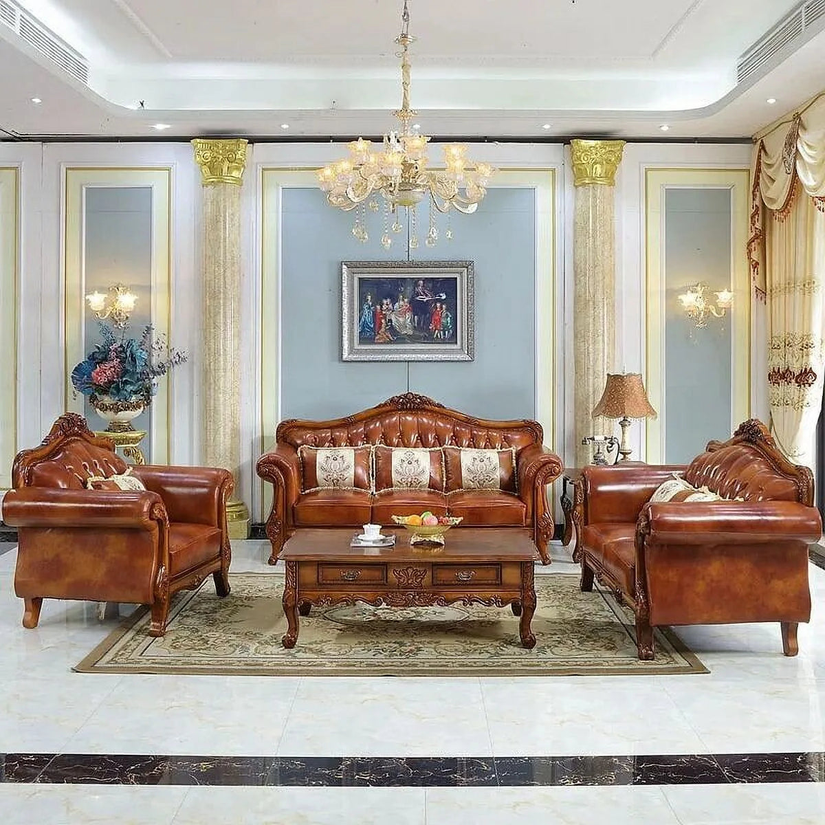 Antique Genuine Leather Sofa Set Z476