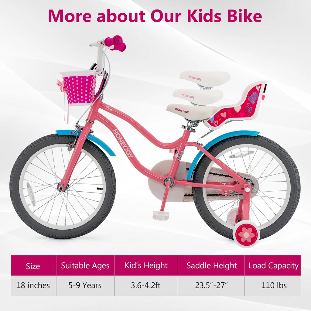 18 Inches Kids Bicycle with Training Wheels Pink D5691