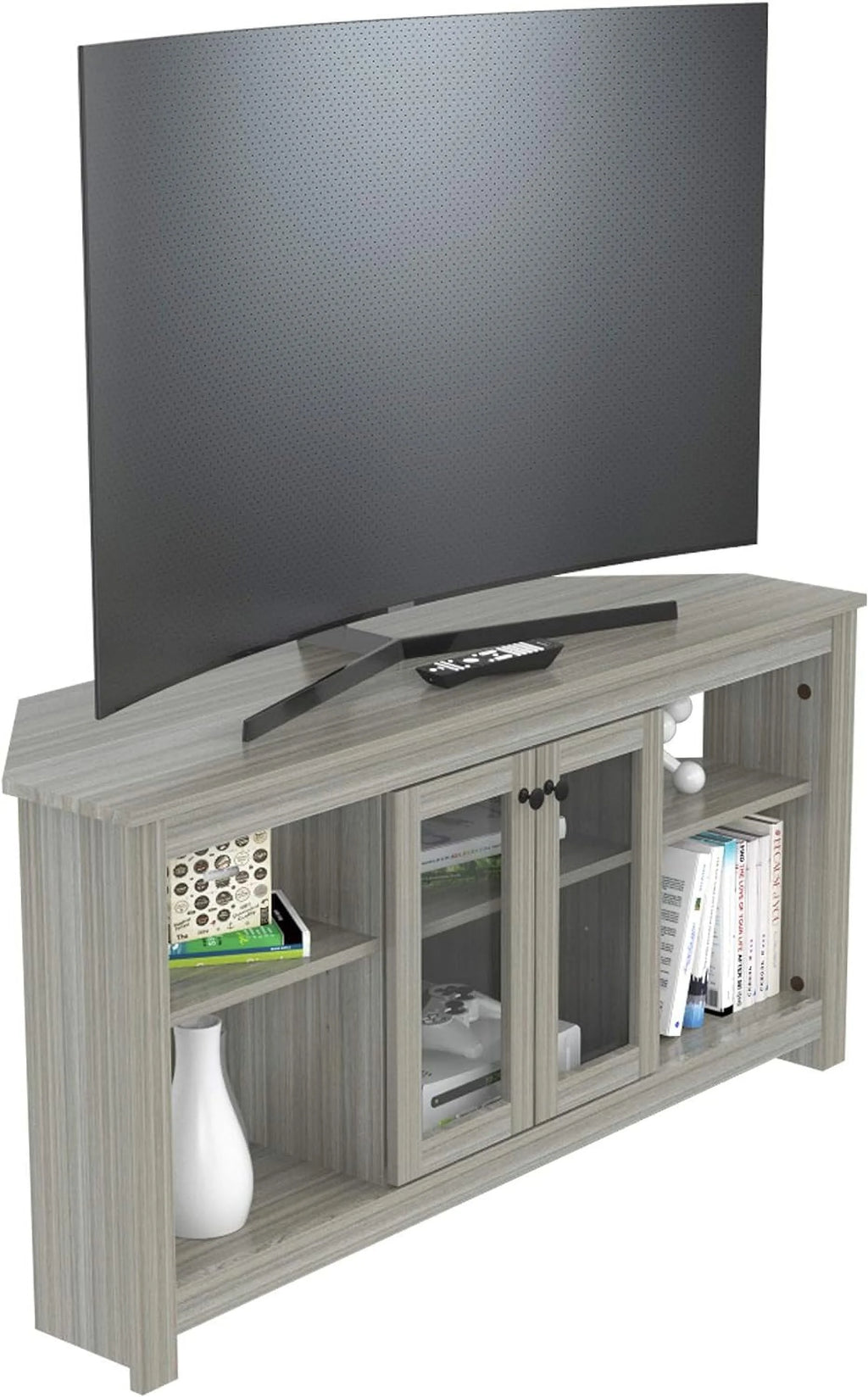 Oak Corner TV Stand with Glass Doors T27451