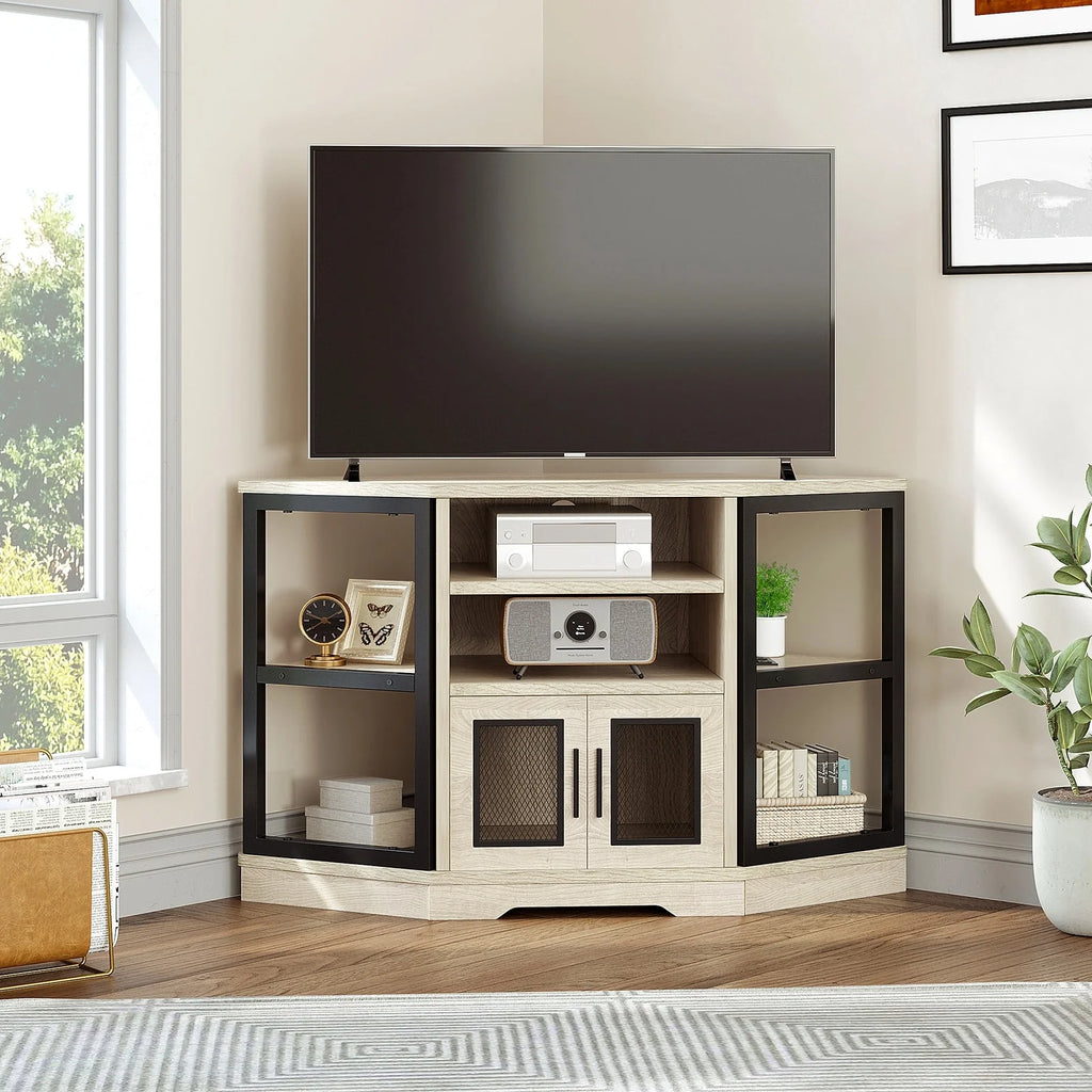 Farmhouse Corner TV Stand with Power Outlet Oak G8107