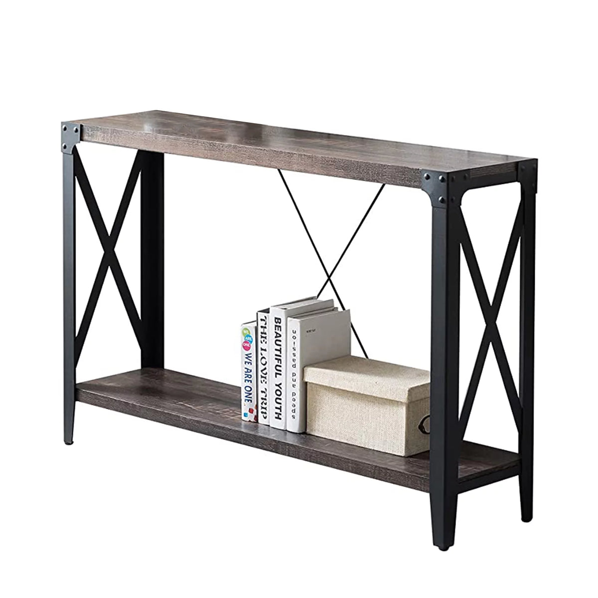 46 Inch 2-Tier Dark Rustic Oak Console Table L348112