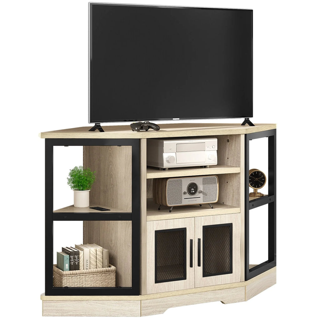 Farmhouse Corner TV Stand with Power Outlet Oak G8107