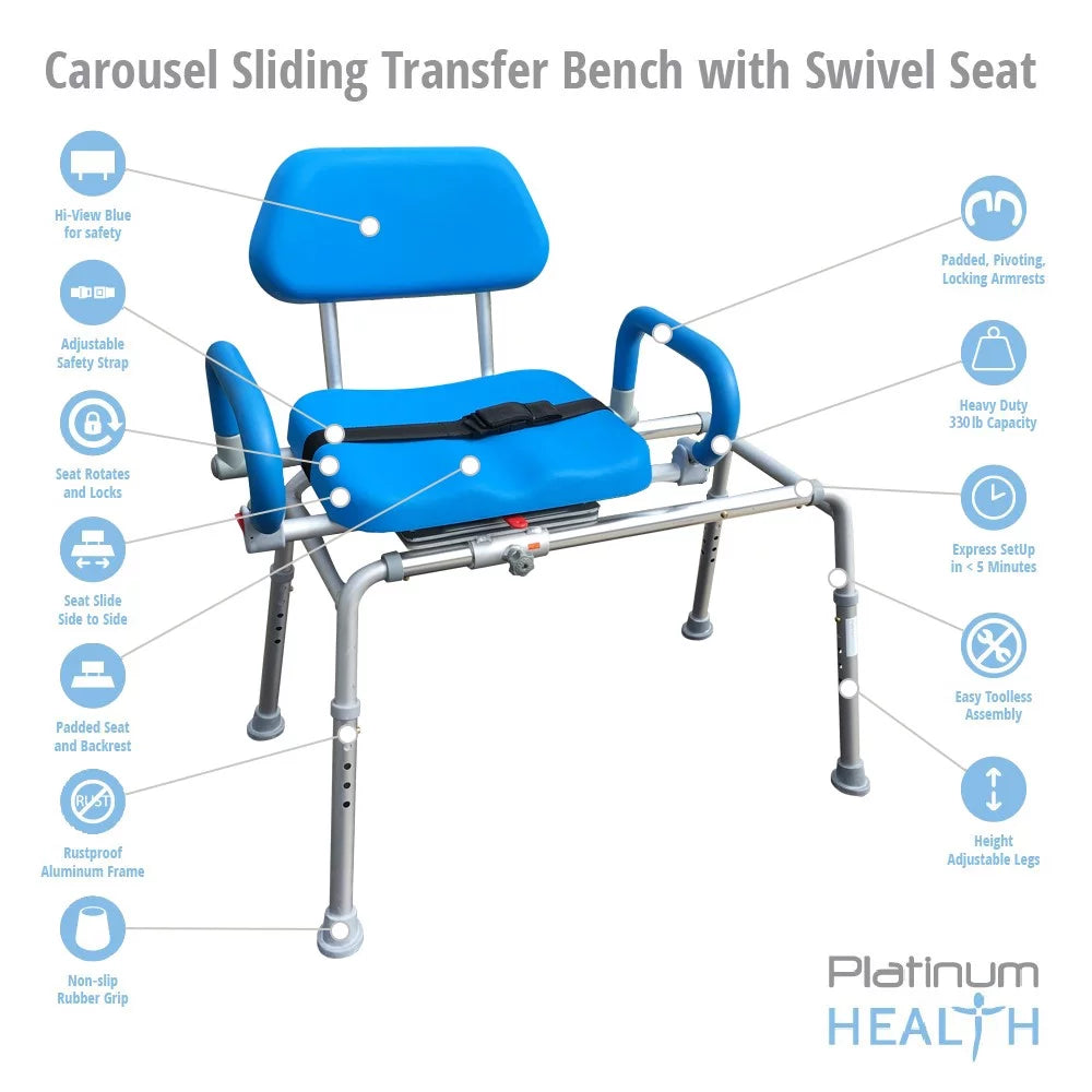 Sliding Transfer Bench with Swivel Seat Padded Bath Shower Chair I9713