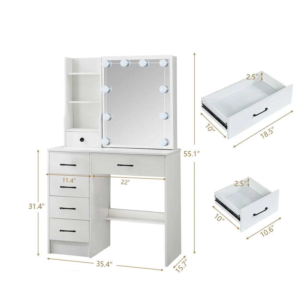 White Vanity Set with Mirror & Lights D802